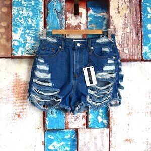 Women's Denim Boulevard Distressed Shorts 2" Inseam SMALL Denim Wash NEW